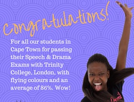 86 percent average for Trinity College, London, examinations in Cape Town